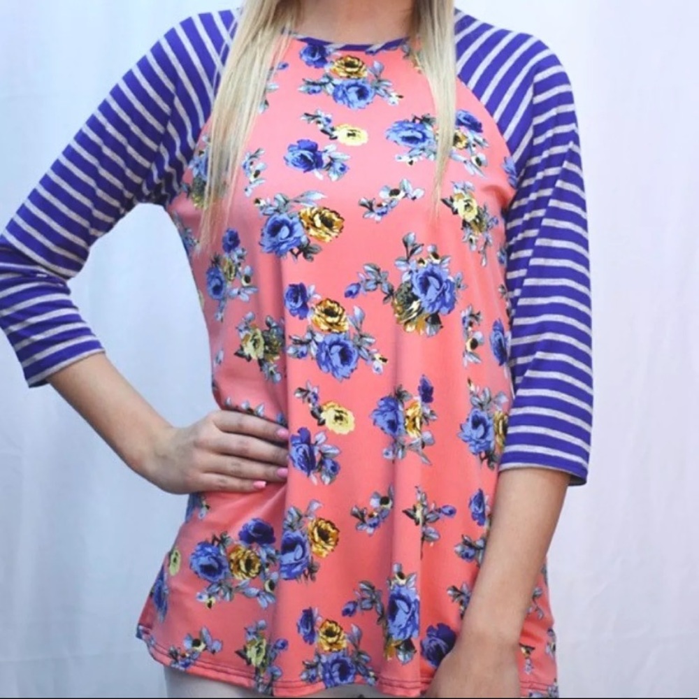 Floral Stripes Raglan Tee Large